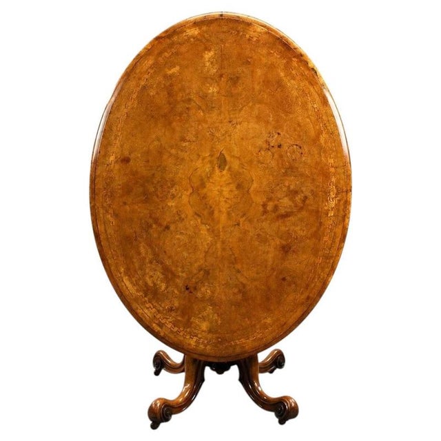 Victorian Burr Walnut Inlaid Loo Table, 1860 For Sale - Image 9 of 9