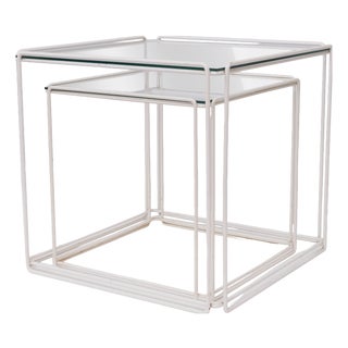 White and Clear Glass Isocele Nesting Tables from Max Sauze, 1970s, Set of 2 For Sale