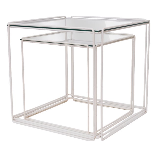 White and Clear Glass Isocele Nesting Tables from Max Sauze, 1970s, Set of 2 For Sale