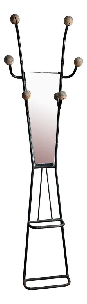Black Metal Wall Coat Rack with Mirror, 1960s