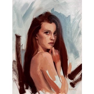 Looking Back by Ryan Morse | Oil on Board Portrait of a Woman with Long Hair For Sale
