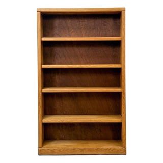 Vintage MCM Light Oak Bookshelf, Five Shelf With Rounded Edges, Rustic Bookcase For Sale