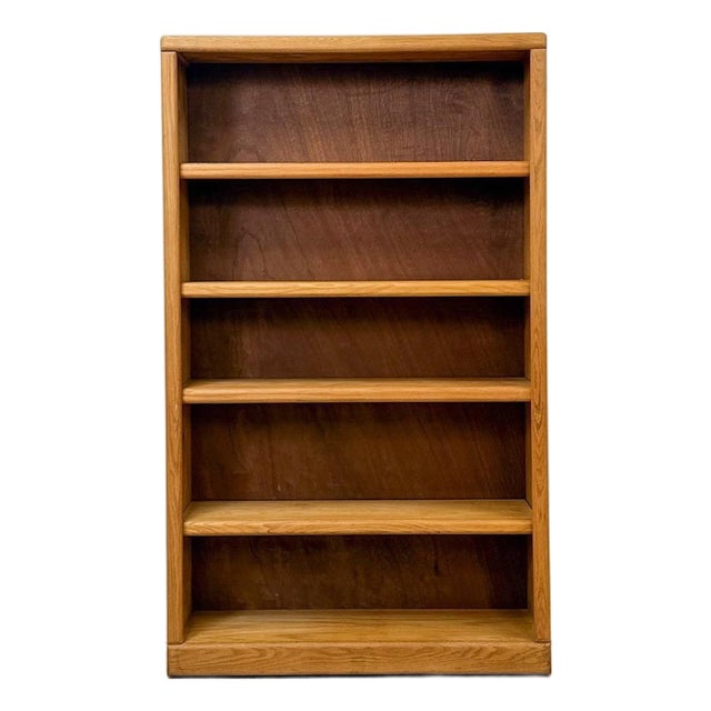 Vintage MCM Light Oak Bookshelf, Five Shelf With Rounded Edges, Rustic Bookcase For Sale