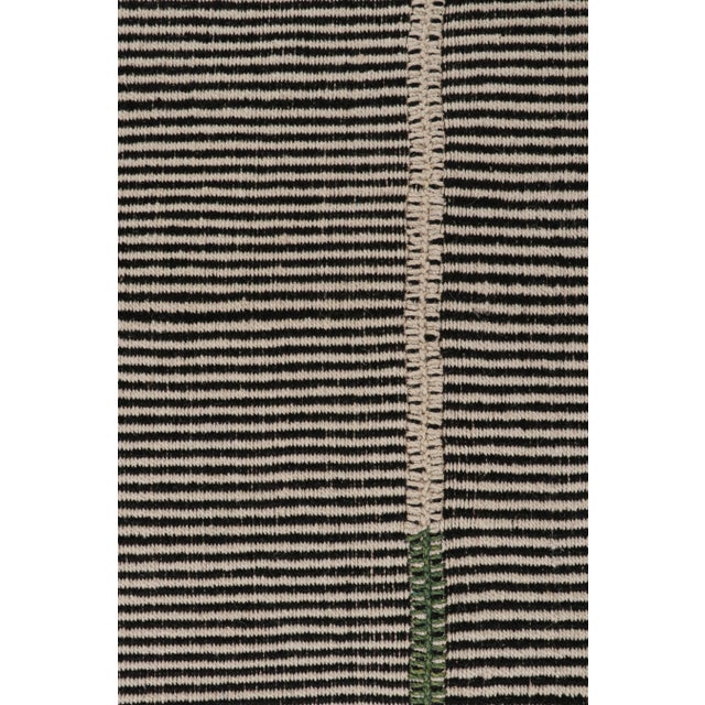 2010s Rug & Kilim’s Contemporary Kilim Rug in Black, Beige and Green Stripes For Sale In New York - Image 6 of 8
