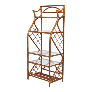 1980s Five-Tier Rattan Baker's Rack or Etagere For Sale