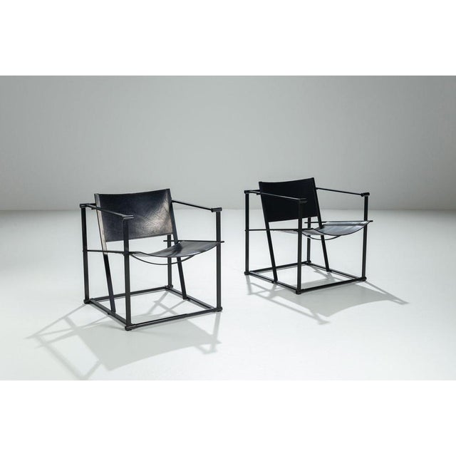 Striking pair of FM61 cubic lounge chairs designed by Radboud van Beekum and produced by Pastoe in the Netherlands, circa...