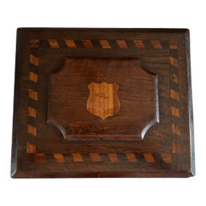 Late 19th Century Antique Folk Art Tramp Art Marquetry Wood Storage, Jewelry, Tea Box