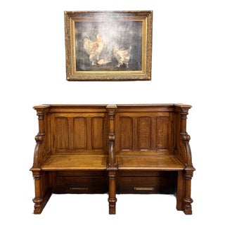 Antique French Pew Bench Double Seat Oak For Sale