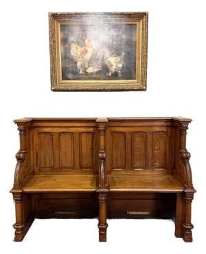 Antique French Pew Bench Double Seat Oak