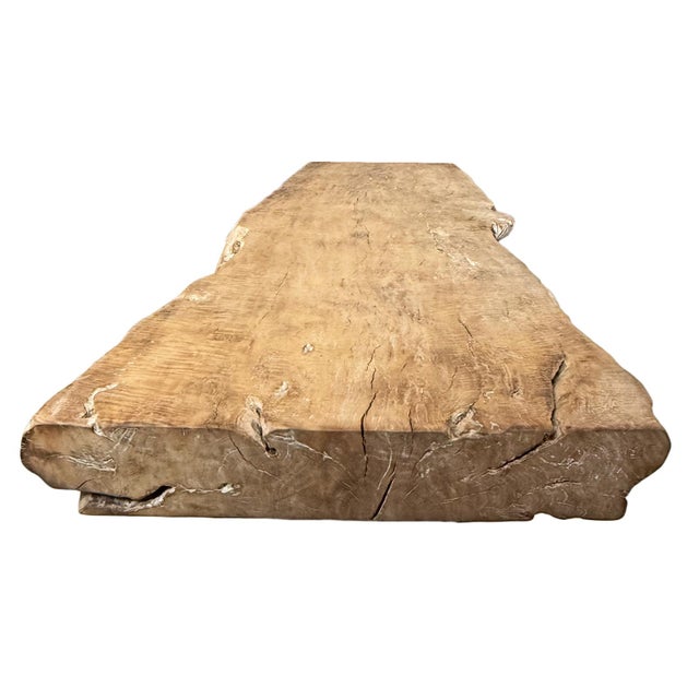 Tan Vintage Natural Edge Slab Lychee Coffee Table Bench For Sale - Image 8 of 9