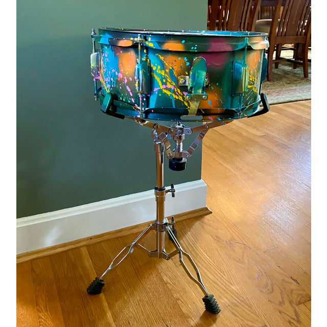 E. M. Zax (Los Angeles, 21st century) Untitled sculpture; 2023; signed. Drip and spray-painted found snare drum, with...