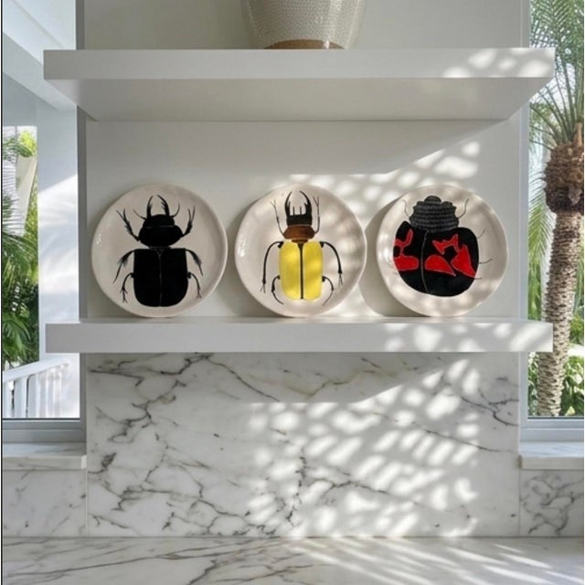 Set of 3 Vintage Handcrafted Ceramic Insect Beetle Plates For Sale - Image 11 of 12