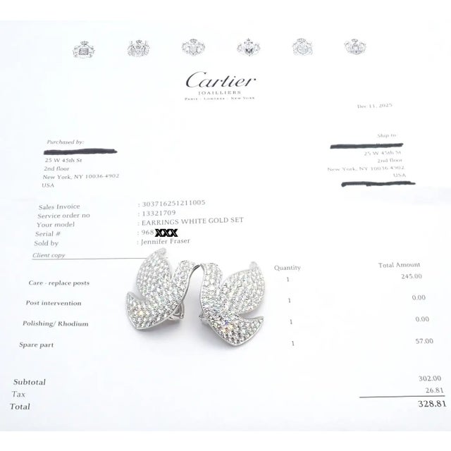 Silver Cartier Colombe De La Paix Dove of Peace Diamond White Gold Earrings, A Pair For Sale - Image 8 of 13