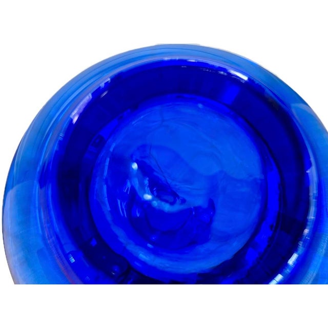 Glass Cobalt Blue Hand Blown Glass Vase For Sale - Image 7 of 9