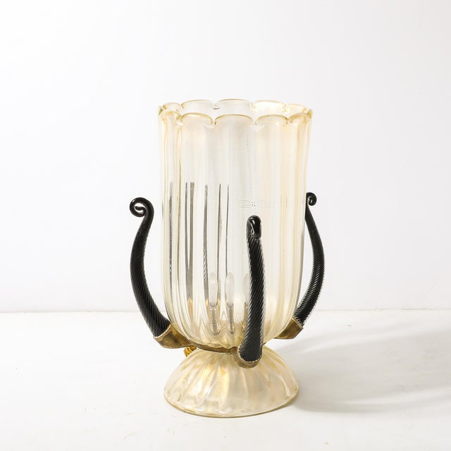 Pair of Mid-Century Hand-Blown Murano Fluted Glass Uplights W/ 24k Gold Flecks For Sale - Image 13 of 15