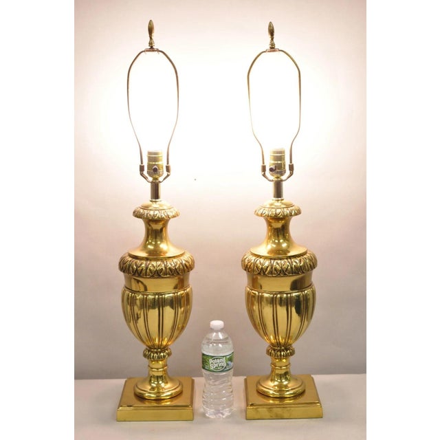 Vintage French Empire Style Gold Brass Metal Urn Form Table Lamps - a Pair. Circa Late 20th Century. Measurements: 32" H...