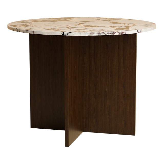 Round Calacatta Viola Marble and Smoked Oak Dining Table by Lebanto For Sale