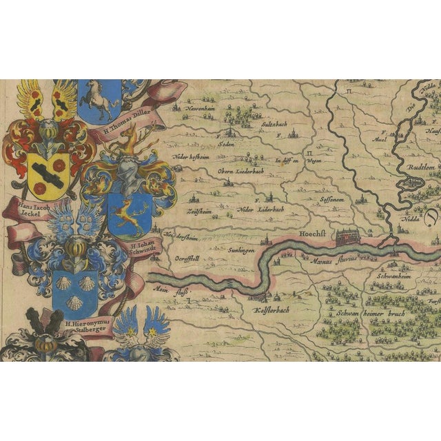 This map, titled "novam hanc territorii francofurtensis tabulam," is an exquisite hand-colored engraved map from around...