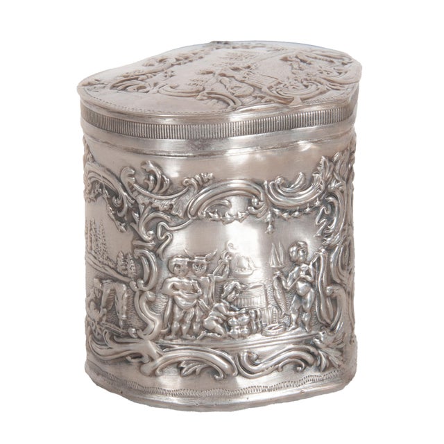 Antique Dutch Repousse Sterling Silver Heart Shaped Trinket Box Tea Caddy 1890 For Sale - Image 17 of 18