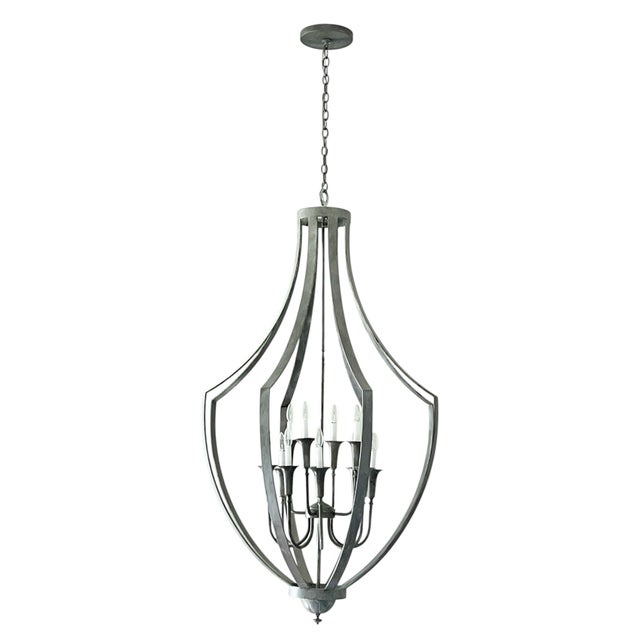 Contemporary Open Frame Lantern Chandelier Large Sculptural Silver Finish Custom Made For Sale - Image 3 of 4