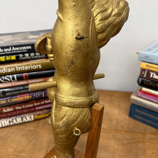 Mid 20th Century Golden Gilded Wood Hanuman Sculpture For Sale - Image 4 of 15