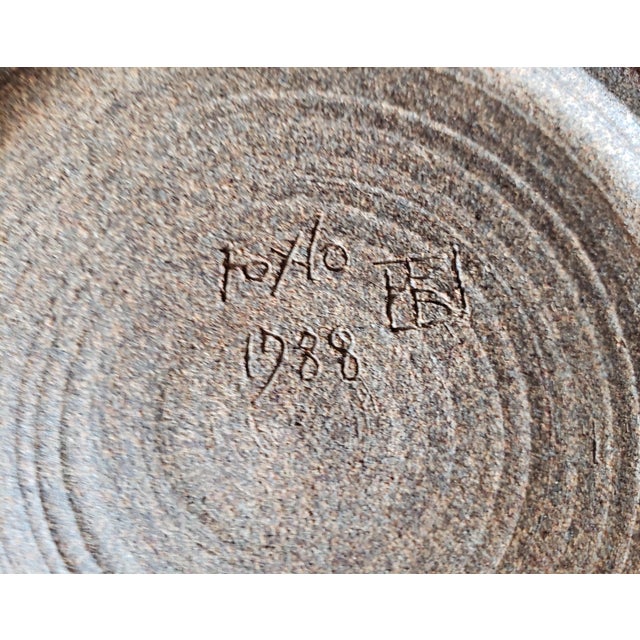 Studio Pottery Bowl Signed | Celadon Glaze & Carved Relief | Kyle, 1988 For Sale - Image 4 of 7