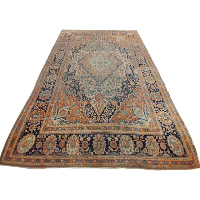 Antique Persian Mohtasham Kashan Carpet, Traditional, Ivory, Blue, Green, Reds For Sale - Image 12 of 16