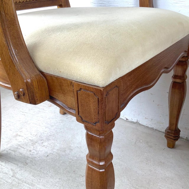 Pair of Vintage Provincial Walnut & Cane High-Back Armchairs With Burlwood Crest For Sale - Image 14 of 18