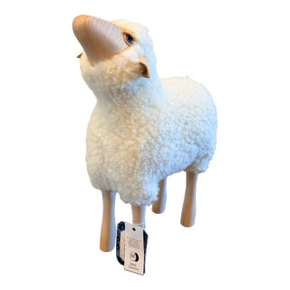 Meier Germany Lalanne-Style Sheep Sculpture in Wood and Wool For Sale