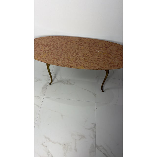 Oval Brass Coffee Table with Marble Top, 1950s For Sale - Image 11 of 13