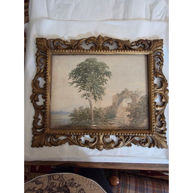 Italian Vintage Italian Watercolor in Antique Giltwood Frame For Sale - Image 3 of 10