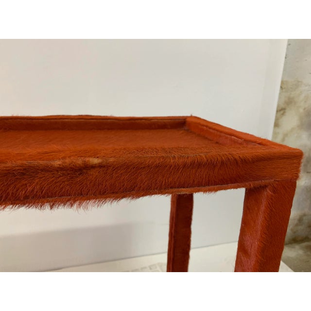 Contemporary Orange Pony Hide Clad Rolling Side Table For Sale - Image 3 of 9