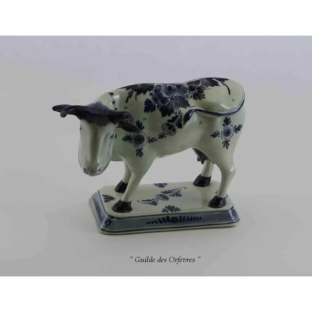 Traditional Vintage Delft Cow With Blue Floral Decoration Made in Delft, Holland For Sale - Image 3 of 5