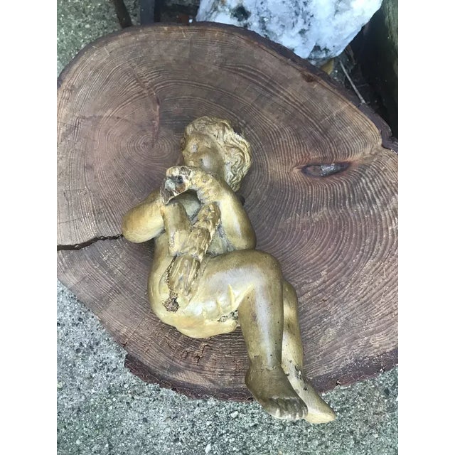 Wood C1800 Antique French Renaissance Style Carved Wood Cherub Figure Holding His Fish - Sculpture For Sale - Image 7 of 11