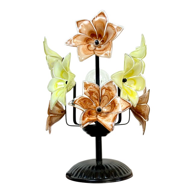 Vintage Italian Murano Style Floral Table Lamp For Sale