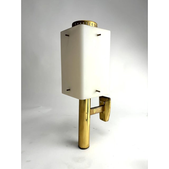 1950s Large Brass and Opaline Glass Lantern attributed to Stilnovo, Italy, 1950s For Sale - Image 5 of 12