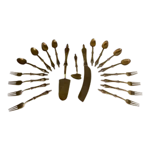 Vintage James Thailand Nickel Bronze Dessert Utensils with Elephant Heads- 19 Pieces