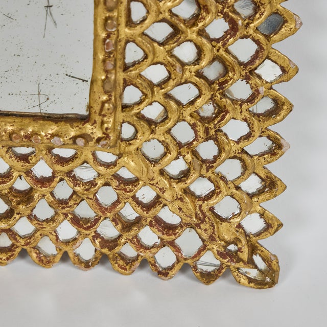 Antique French Giltwood Square Mirror W/Fish Scale Mirror Insets For Sale In Los Angeles - Image 6 of 14
