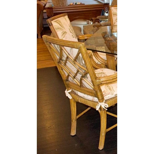 Vintage McGuire Style Hexagonal Glass Top Dining Set—Set of Seven For Sale - Image 4 of 5