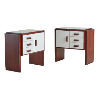 Pair of Mirrored Art Deco Rosewood Nightstands, Italy 1940s For Sale