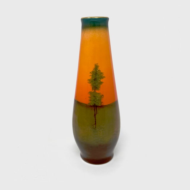 Vintage Rh Austria Pottery Vase Signed Hall Scenic Cattle Sunset C. 1890-1914 For Sale - Image 9 of 9