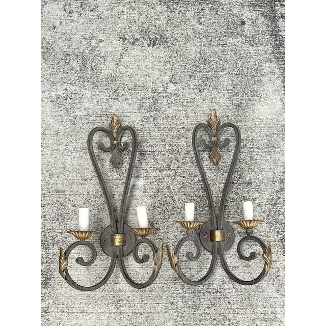 Vintage Wrought Iron Light Sconce - A Pair For Sale - Image 4 of 12