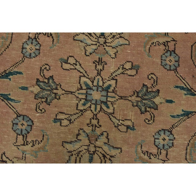 Pink Tabriz Rug 6’4” X 9’9” Pink Wool Vintage Distressed Hand-Knotted Carpet For Sale - Image 8 of 15