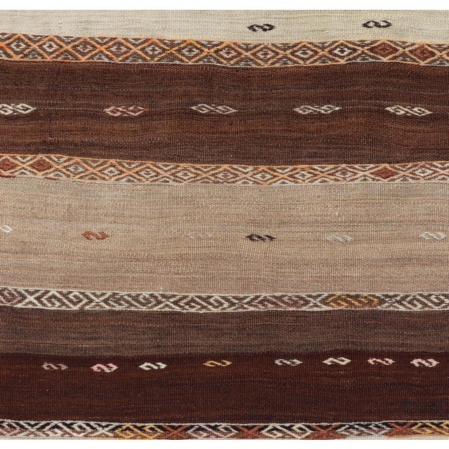 Vintage Earthy Kilim Gallery Runner With Stripe Design in Multi Colors & Motif's 4'6 X 11'7 For Sale - Image 4 of 10