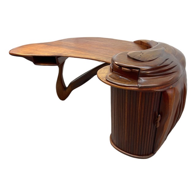Rare Brazilian Mid-Century Sculptural Executive Desk With Tambour Pedestal For Sale