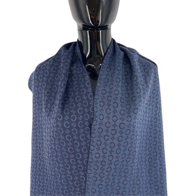 French Celine Navy Blue Reversible 60% Cashmere 40% Wool Scarf For Sale - Image 3 of 9