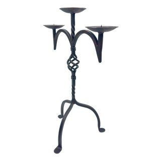 Hand Forged Iron Candelabra 23″ (58cm) Antique Copper Electrostatic Finish Wide Tabletop Centerpiece Decor For Sale