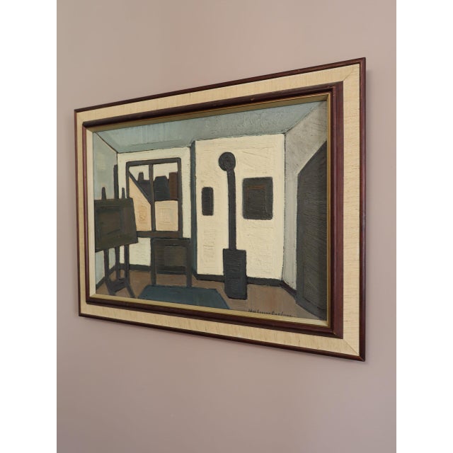 Mid 20th Century Mid-Century Modern 'The Artist's Room' Interior Scene Oil Painting by Swedish Artist Max Gregor Carlsson (1914-1996), Framed For Sale - Image 5 of 13
