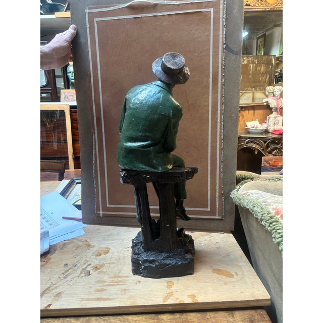 Rustic Signed Farnsworth Bronze Sculpture of Sitting Southern Gentleman For Sale - Image 3 of 5