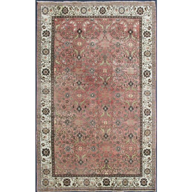 Mid 20th Century Vintage Turkish Oushak Rug With All-Over Floral Design in Pink Color Field For Sale - Image 5 of 5
